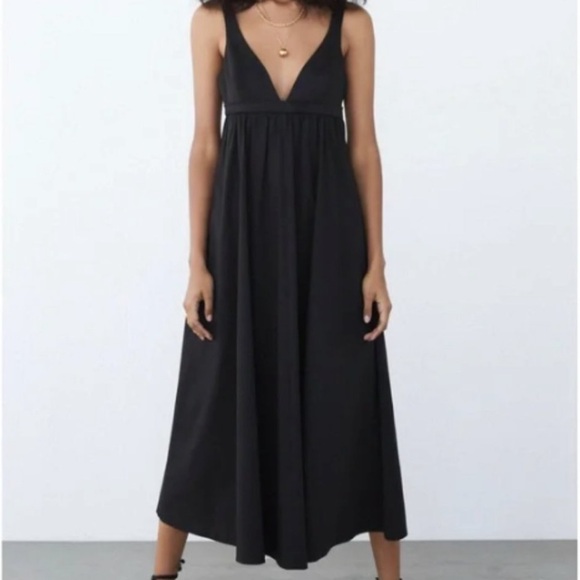 ☘️ Zara Poplin Maxi Dress with Full Gathered skirt and Bustier Top in Black… - Picture 1 of 16
